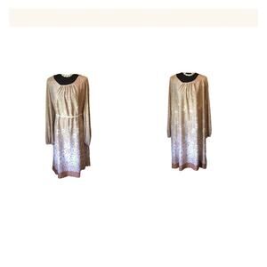Vintage floral tan and white long sleeve dress size XL